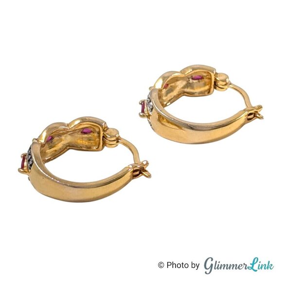 Ross Simons Pink Rubies Gold Plated Sterling Silver Hoop Pierced Earrings - Picture 9 of 10
